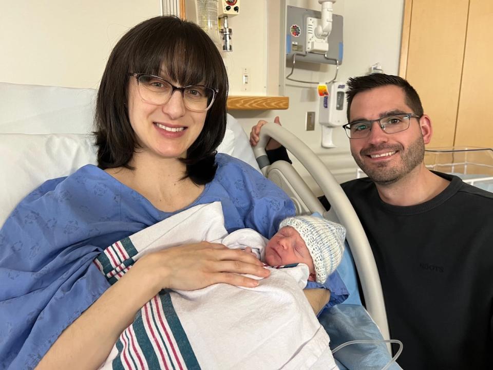 Parents Jacqueline and Kyle welcomed their new baby boy, the first baby born in 2024 at Windsor Regional Hospital. 