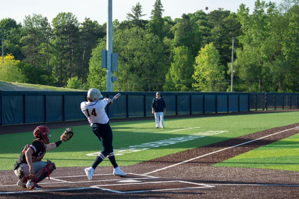 Hillsdale senior Ben Kunkel hits his first career home run during his team's senior night game that was played at Hillsdale College.