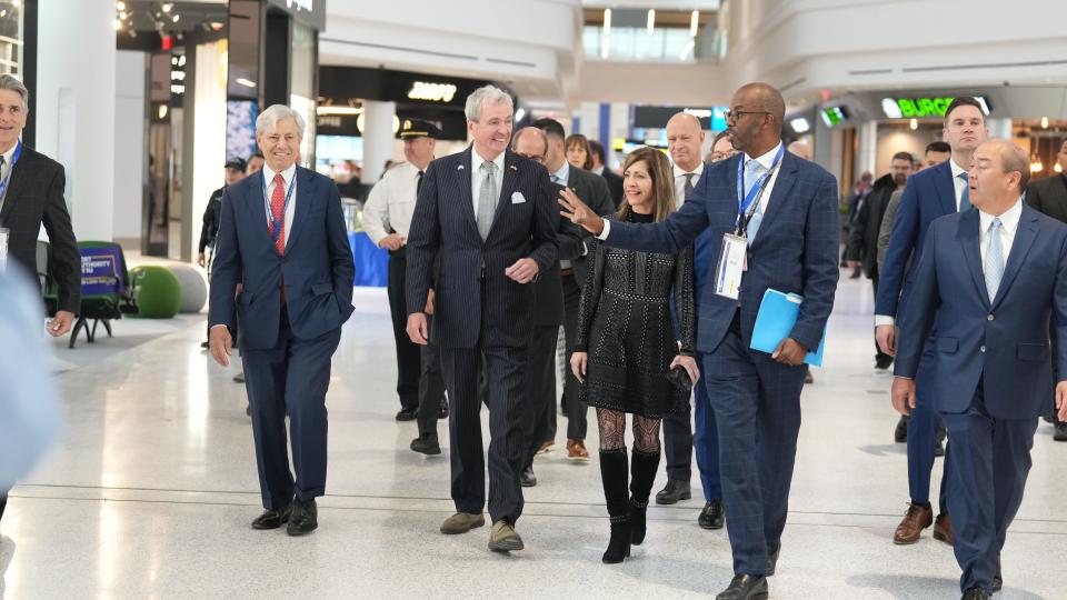 Huntley Lawrence, Chief Operating Officer at Port Authority and director of the Terminal A project, describes the new Terminal A at Newark Liberty Airport. Dignitaries and media took a tour of the soon to open brand new Terminal A at Newark Liberty International Airport on November 15, 2022.