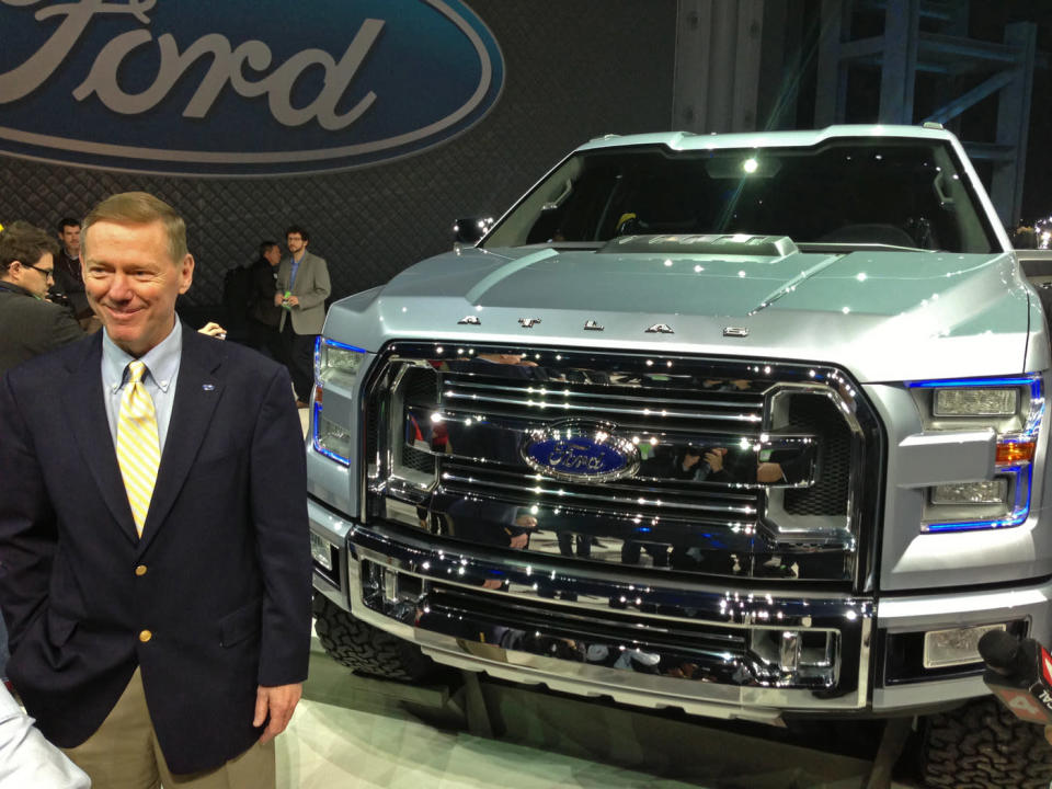 Ford Chief Executive Alan Mulally with the Ford Atlas concept