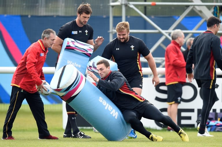 Wales' players take part in a team training session at the London Irish RFC in Weybridge, during the Rugby World Cup, in October 2015