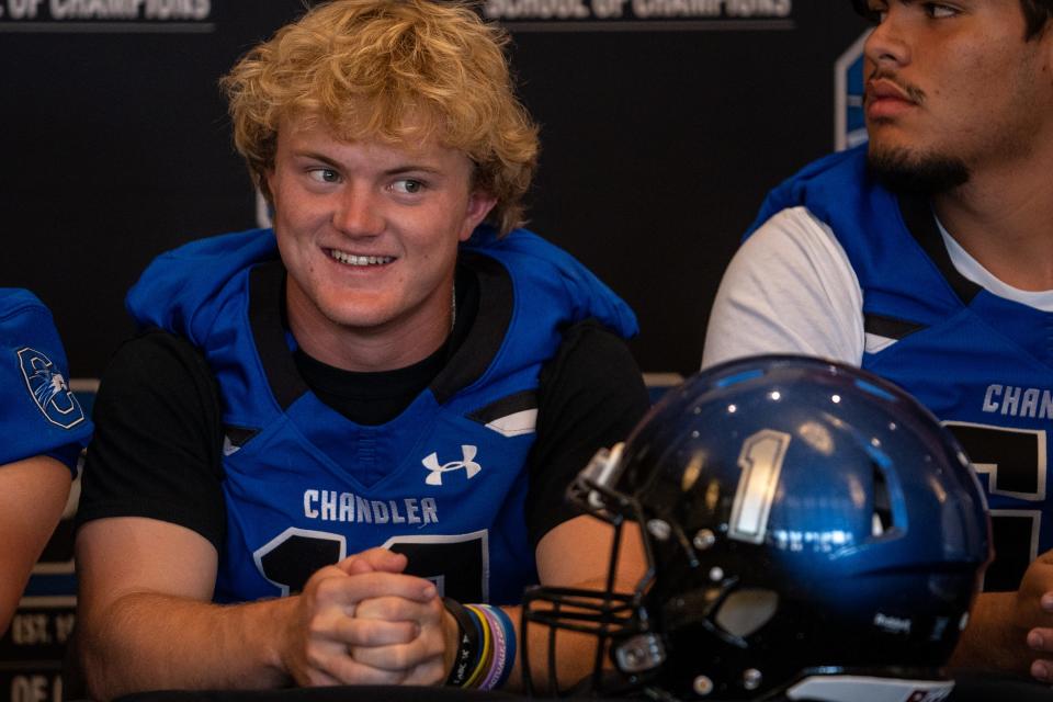 Chandler High School's Blake Heffron attends a media day for football programs in the Chandler Unified School District at the Chandler Center for the Arts in Chandler on July 26, 2023.