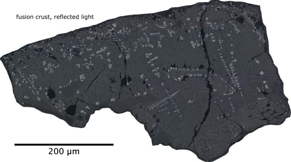 A cross section of a meteorite