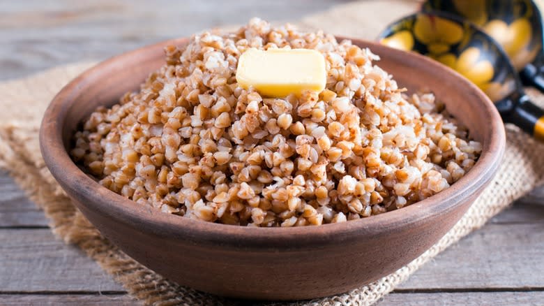 Bowl of Russian kasha with butter