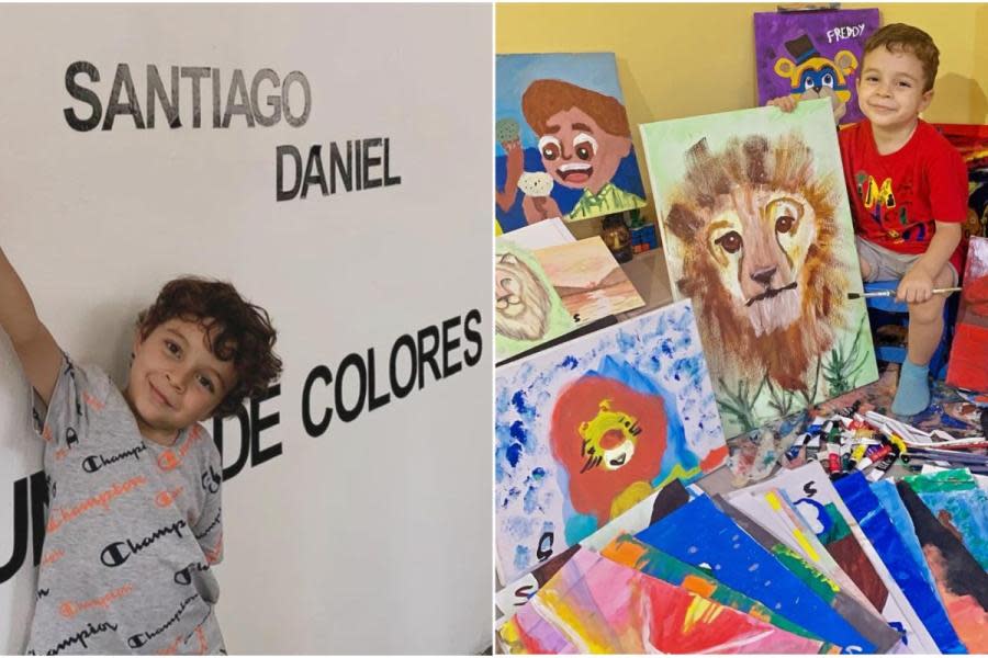 ¡Conoce a Santiago! Un artista de tan solo 5 años que pasó de pintar las paredes a presentar su primera exhibición de arte