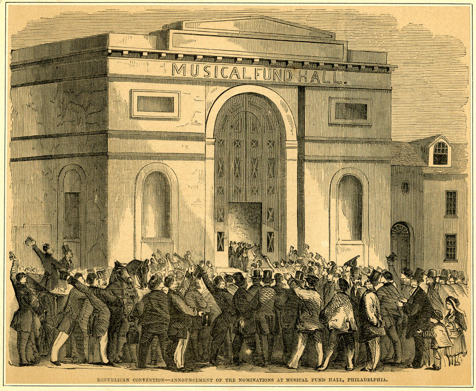 “Republican Convention – Announcement of the Nominations at Musical Fund Hall, Philadelphia” newspaper print, 1856. (Collection of the Historical Society of Pennsylvania)