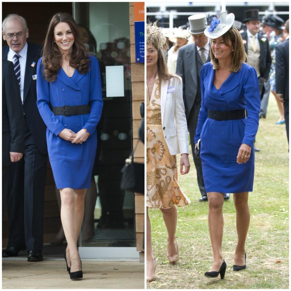 The then Duchess of Cambridge wore a Reiss dress during a visit to East Anglia Children's Hospices in 2012.  Her mother wore the same dress at Royal Ascot in 2010