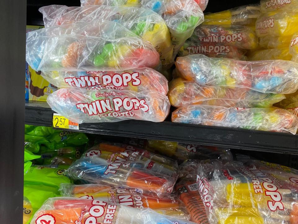 bags of twin pops in the freezer aisle at walmart