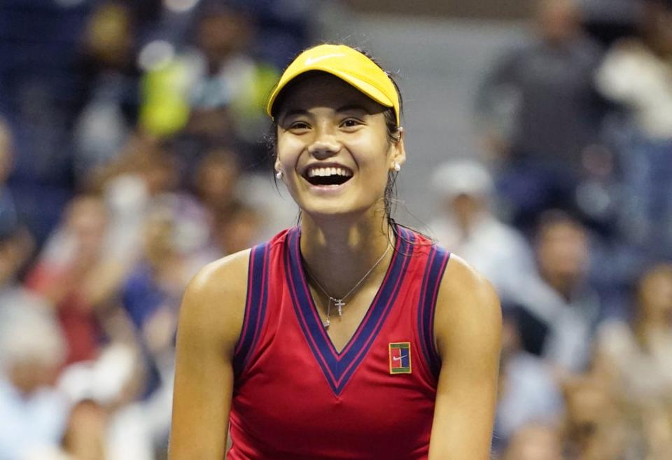 Emma Raducanu celebrates defeating Maria Sakkari to reach the US Open Women’s Final (ZUMA/PA) (PA Wire)