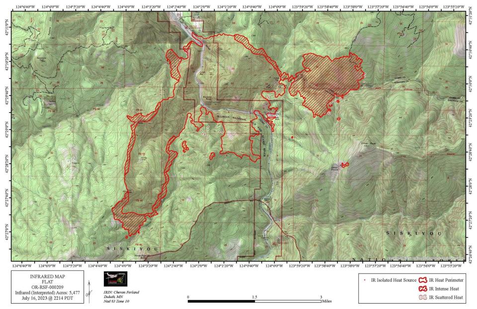 Map showing the current area of the Flat Fire in southwest Oregon.