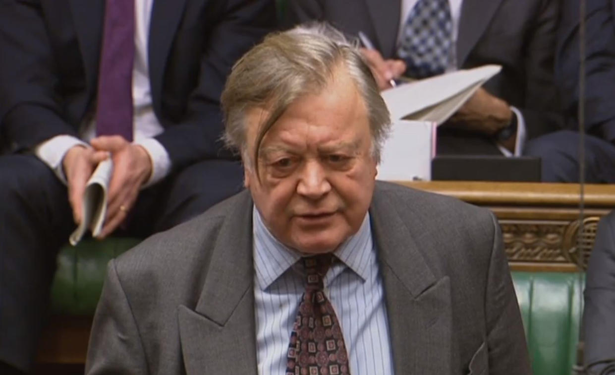 Kenneth Clarke asks a question during Prime Minister's Questions in the House of Commons, London.