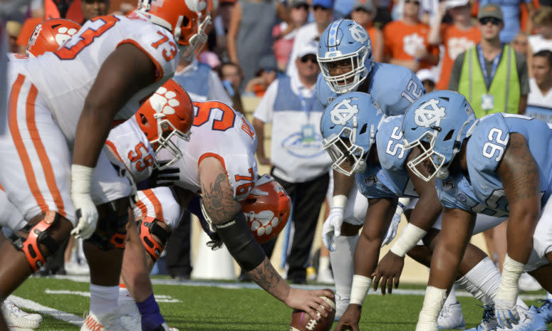 Clemson and North Carolina lined up against each other.