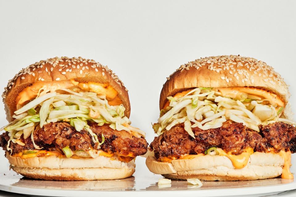 This recipe is super simple and the easiest of the bunch to make at home. The use of chicken thighs instead of breasts promises a tender patty, and disregarding everything we said above, it uses neither a brine nor seasoned flour. It also features a killer slaw and Sriracha mayo.&nbsp;<strong>Get <a href="https://www.bonappetit.com/recipe/basically-fried-chicken-sandwich" target="_blank" rel="noopener noreferrer">The Basically Fried Chicken Sandwich</a> recipe from Bon App&eacute;tit</strong>