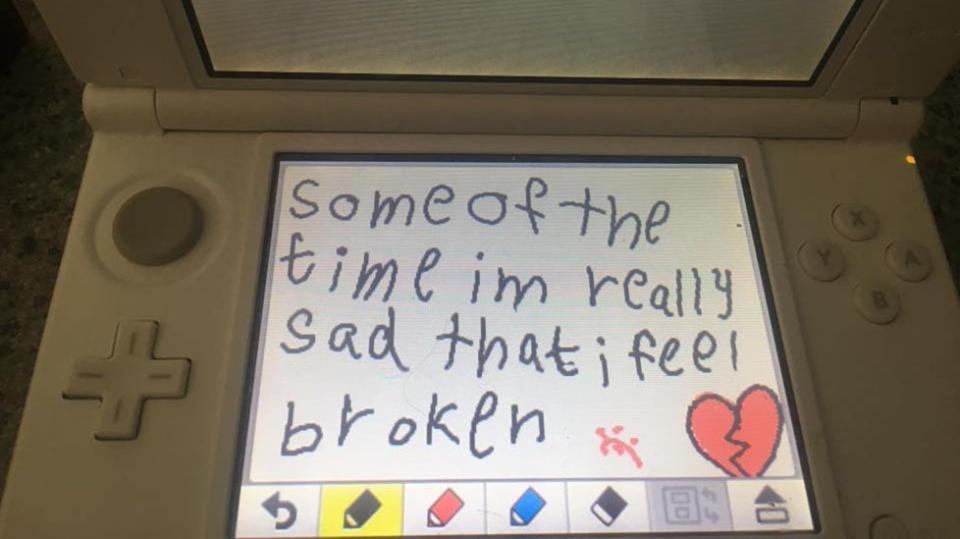 Lily’s 17-year-old brother discovered this note written on her Nintendo DS. Source: Supplied