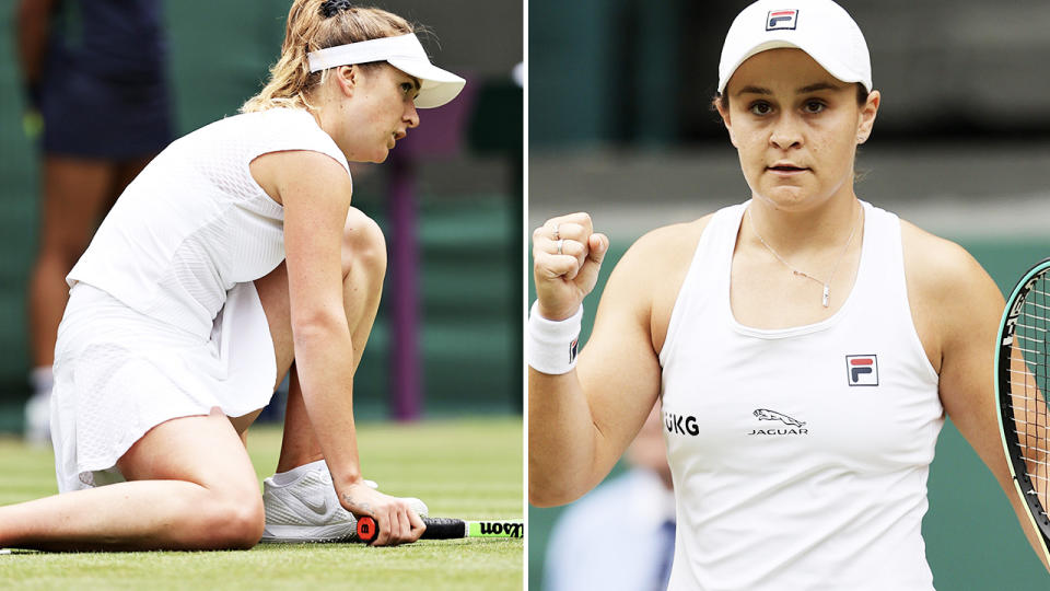 Elina Svitolina and Ash Barty, pictured here in action at Wimbledon.