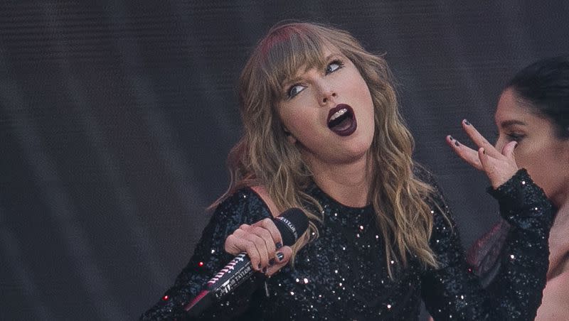 Taylor Swift performs on stage in concert at Wembley Stadium in west London, Friday, June 22, 2018. 