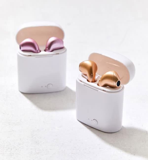 <p>Wireless earbuds are one of the most-wanted tech items this holiday season. Scoop up a pair of metallic ones for just about anyone on your list — it’s a foolproof gift. <br><strong><a rel="noopener" href="https://fave.co/2ACtSuT" target="_blank" data-ylk="slk:SHOP IT;elm:context_link;itc:0;sec:content-canvas" class="link ">SHOP IT</a>:</strong> $40, <a rel="noopener" href="https://fave.co/2ACtSuT" target="_blank" data-ylk="slk:urbanoutfitters.com;elm:context_link;itc:0;sec:content-canvas" class="link ">urbanoutfitters.com</a> </p>