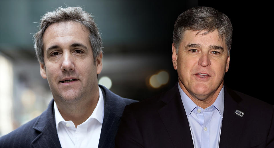 Michael Cohen and Sean Hannity. (Photo illustration: Yahoo News; photos: Mary Altaffer/AP, Taylor Hill/WireImage via Getty Images)