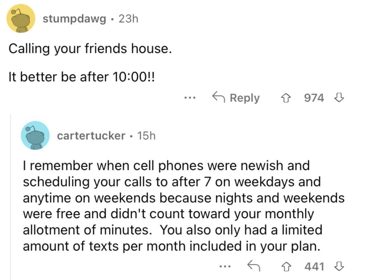 Reddit screenshot about calling your friend's home at a later hour.