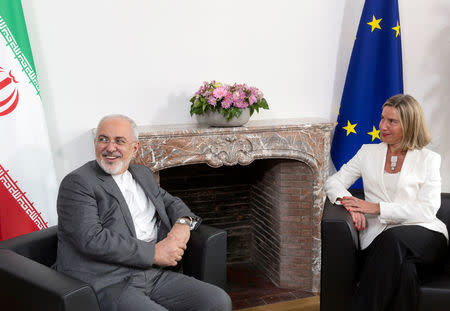 Iran's Foreign Minister Mohammad Javad Zarif attends a meeting with European Union foreign policy chief Federica Mogherini at the EU Council in Brussels, Belgium, May 15, 2018. Thierry Monasse/Pool via Reuters