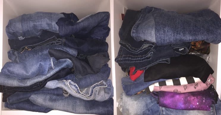 A look inside a few of the 400-plus jeans Lorna Burford owns. 