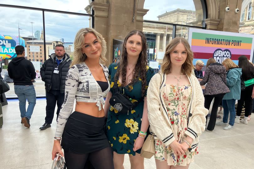 Queuing for one stop on the Taylor Town Trail which is dotted across Liverpool were 23-year-olds Lauren and Georgie from Stoke, and Lauren’s sister Sarah, 20, who lives in Manchester