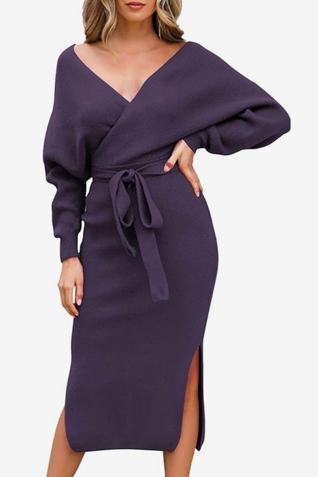 <p><a href="https://www.amazon.com/VamJump-Womens-Batwing-Bodycon-Sweater/dp/B098T9VMTQ/ref=sr_1_575?keywords=wedding%2Bguest%2Bdresses&qid=1698080626&s=apparel&sr=1-575&th=1&tag=syn-yahoo-20&ascsubtag=%5Bartid%7C10051.g.36875042%5Bsrc%7Cyahoo-us" rel="nofollow noopener" target="_blank" data-ylk="slk:Shop Now;elm:context_link;itc:0;sec:content-canvas" class="link rapid-noclick-resp">Shop Now</a></p><p>V-Neck Sweater Dress</p><p>Amazon</p><p>$49.99</p>