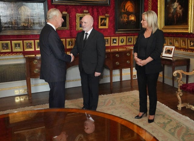 The King meets Northern Ireland Assembly Speaker Alex Maskey 