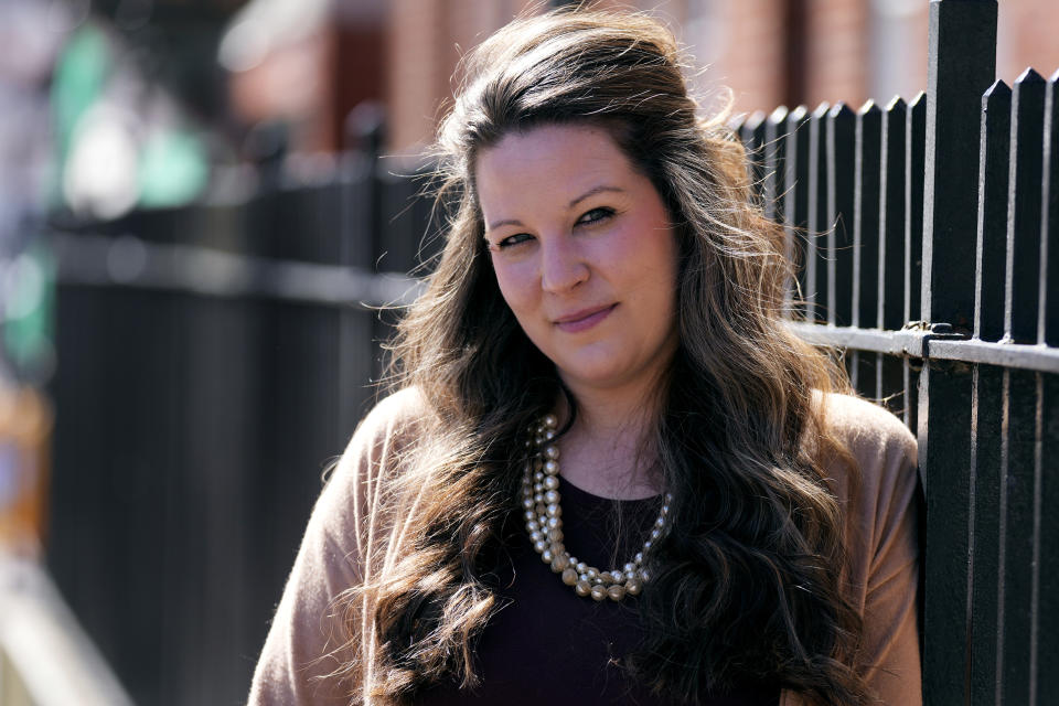 Kristin Fritz, a plaintiff in a lawsuit against Dr. Derrick Todd, poses for a portrait, Monday, April 8, 2024, in Portsmouth, N.H. Fritz and more than 200 women have accused Todd, a former rheumatologist at Brigham and Women's Hospital in Boston, of sexual abusing them by performing unnecessary pelvic and breast exams while under his care. (AP Photo/Charles Krupa)