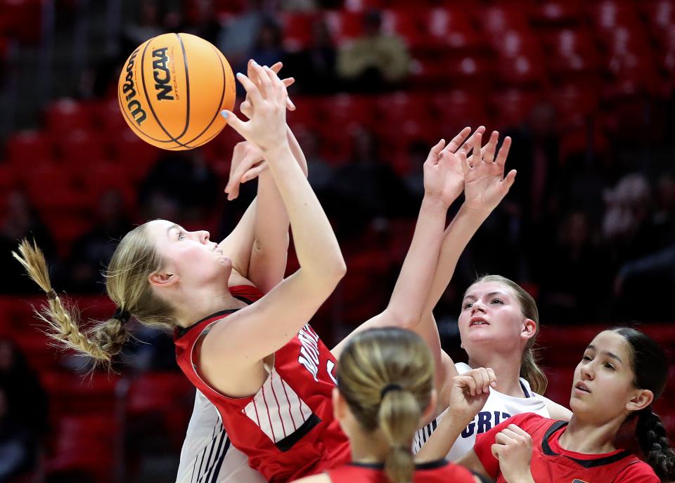 Copper Hills plays Mountain Ridge in a 6A girls quarterfinal basketball game at the Huntsman Center in Salt Lake City on Monday, Feb. 26, 2024. Copper Hills won 49-31. | Kristin Murphy, Deseret News