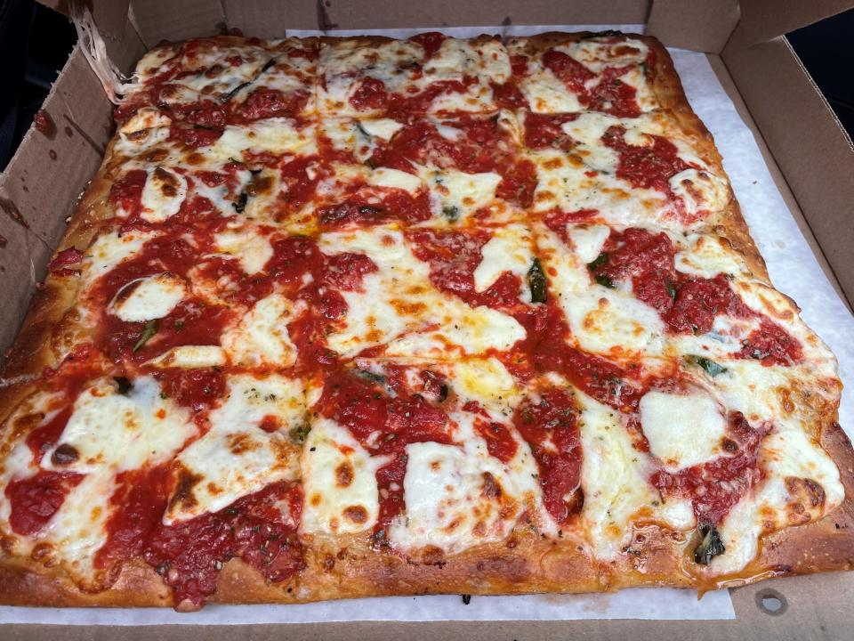 An upside down grandma pizza from J&G Family Pizzeria in Brick.