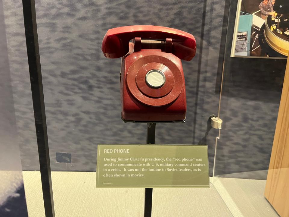 The "red phone" displayed at Carter's presidential library.