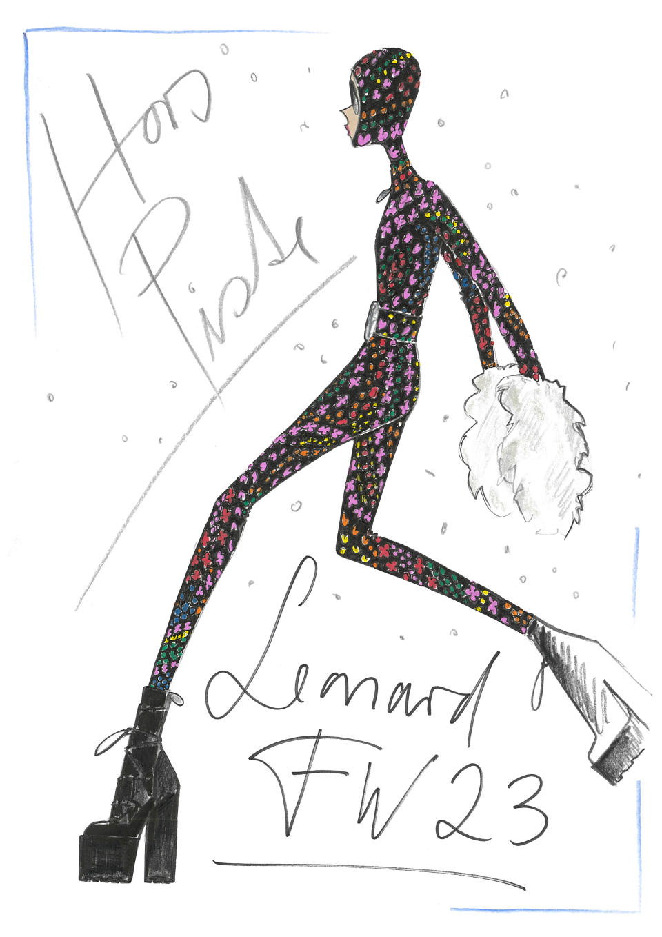 A sketch by Georg Lux for Leonard Paris fall 2023. Georg Lux