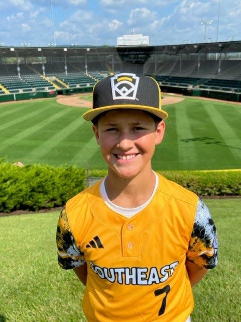 Nolensville's Lucas McCauley poses in his Little League World Series uniform in South Williamsport, Pa.