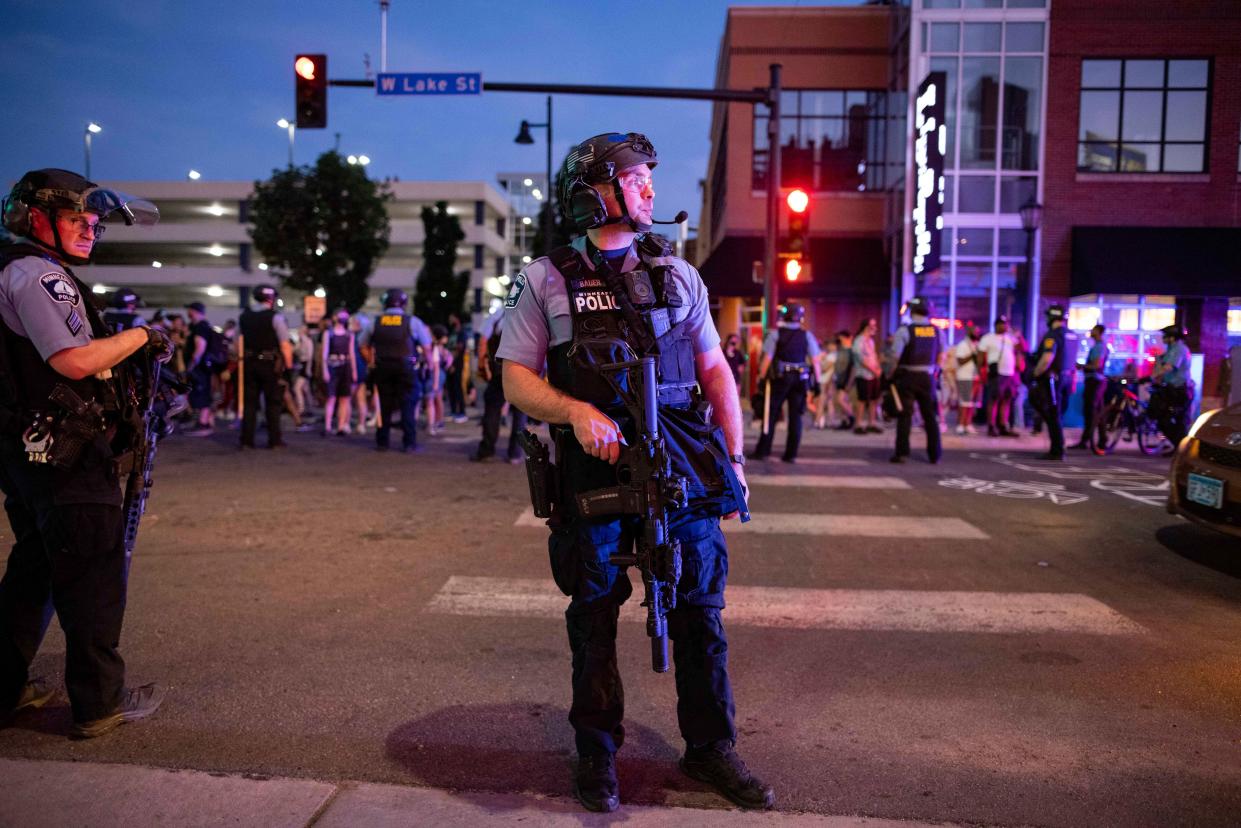 On Tuesday evening, 15 June, 2020, heavily armed Minneapolis police cleared out a memorial site for Winston Smith, a Black man killed by local sheriff’s earlier this month under murky circumstances. (AP)