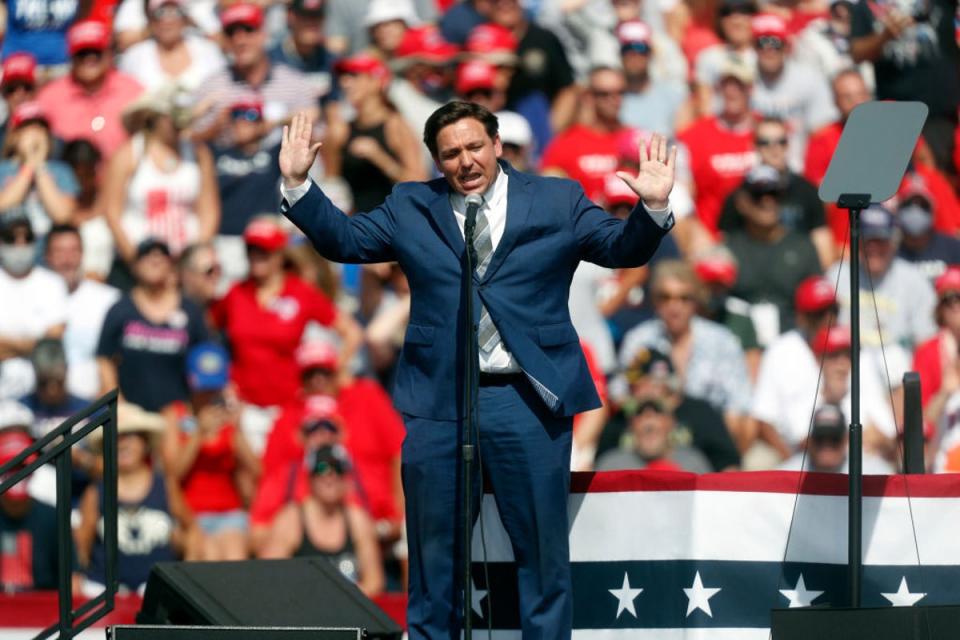 Florida Gov Ron DeSantis at a rally for Donald Trump in 2020 (Getty Images)