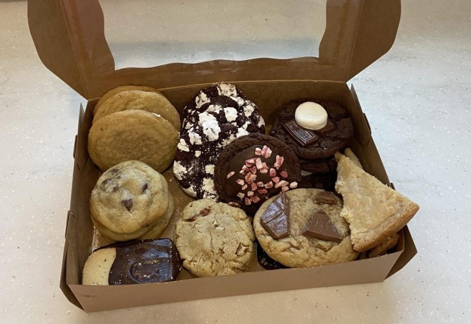 A box of cookies by Chozzie's Bakery.