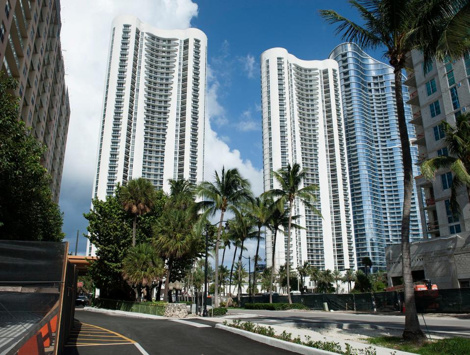 Two Trump Towers are part of the skyline in Sunny Isles.