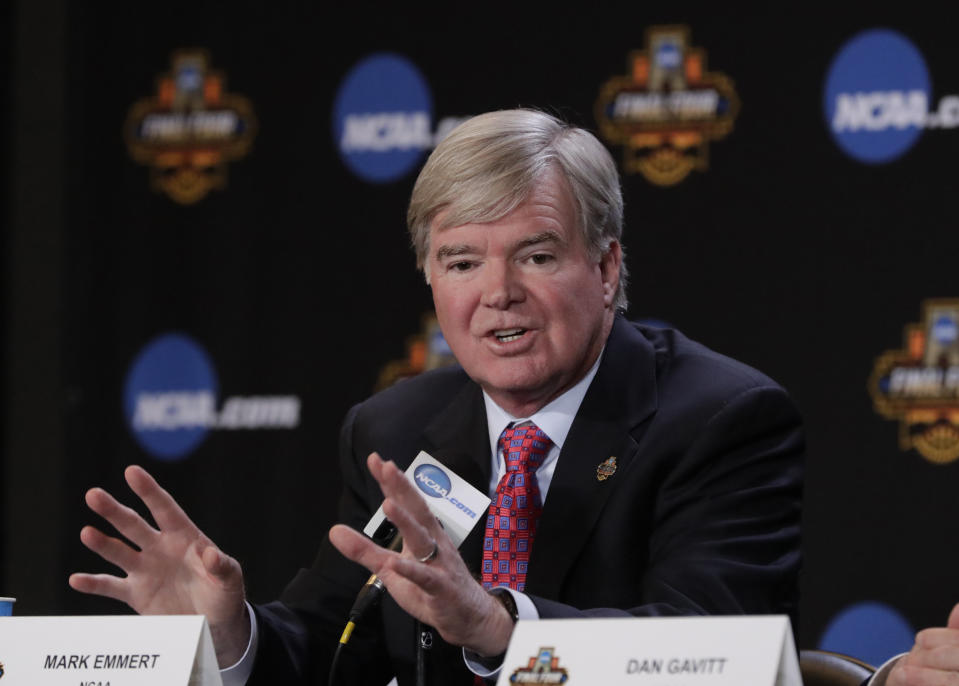 NCAA President Mark Emmert said changes will be made to reform college basketball by the time the 2018-19 regular season tips off. (AP Photo/Matt York)