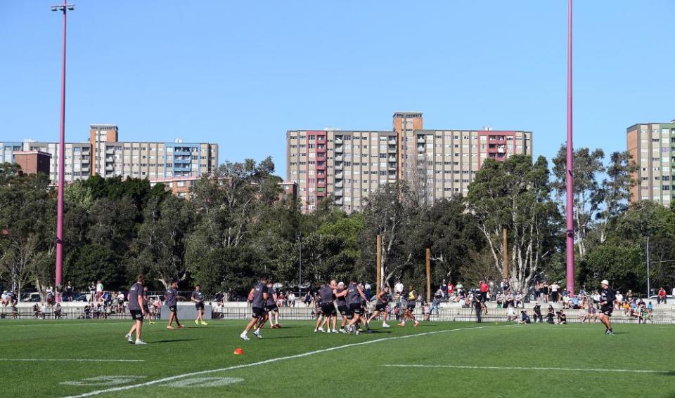 A Rabbitohs training session at Redfern Oval in 2014.