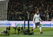 <p>Manchester United’s Juan Mata celebrates after scoring the opening goal of the game during their English Premier League soccer match between West Ham United and Manchester United at the London stadium, in London Monday, Jan. 2, 2017. (AP Photo/Alastair Grant) </p>