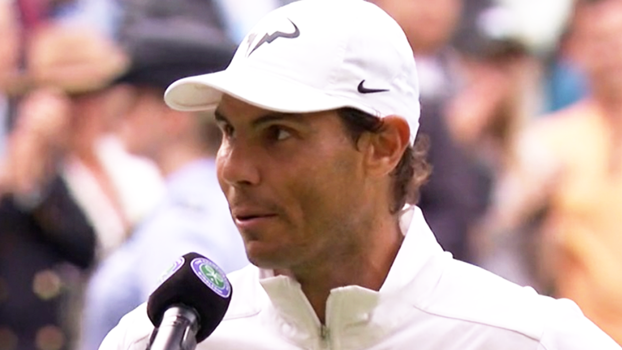 Rafa Nadal (pictured) peaking in his post-match Wimbledon interview.