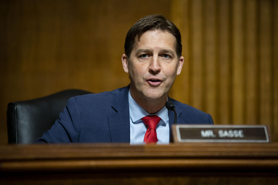 Sen. Ben Sasse, R-Neb., speaks during a hearing of the Senate Judiciary Subcommittee on Privacy, Technology, and the Law, on Capitol Hill, Tuesday, April 27, 2021, in Washington. (Al Drago/Pool via AP)