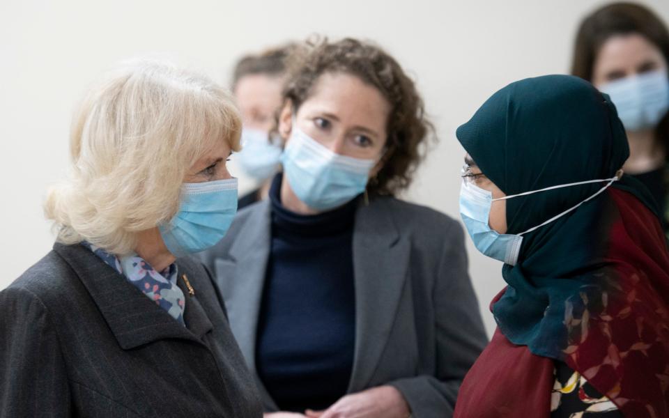 The Duchess of Cornwall said the AstraZeneca jab was 'very good news' during her visit to a vaccination centre at Finsbury Park Mosque - Geoff Pugh