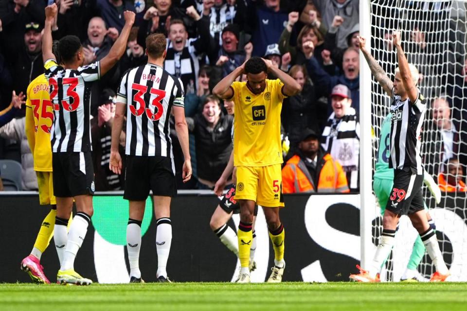 Newcastle's players celebrate after the fourth goal in their 5-1 win over Sheffield United <i>(Image: PA)</i>