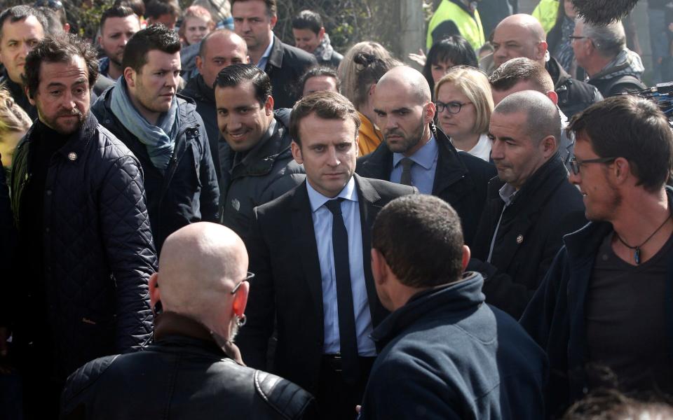 Macron was given a hostile reception by factory workers - Credit: AP Photo/Thibault Camus
