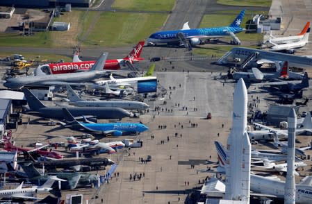 An aerial view shows the 53rd International Paris Air Show at Le Bourget Airport near Paris