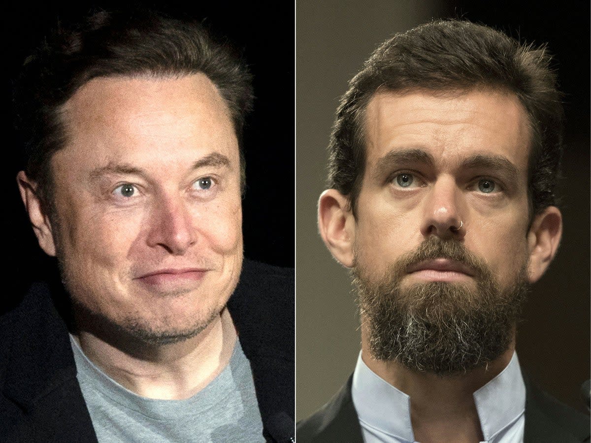 Elon Musk, left, and Jack Dorsey, right (AFP/Jim Watson via Getty Images)