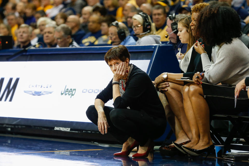 TOLEDO, OH - DECEMBER 8:  Notre Dame Fighting Irish head coach Muffet McGraw reacts to her team's performance on the court during a regular season non-conference game between the Notre Dame Fighting Irish and the Toledo Rockets on December 8, 2018, at Savage Arena in Toledo, Ohio.  (Photo by Scott W. Grau/Icon Sportswire via Getty Images)