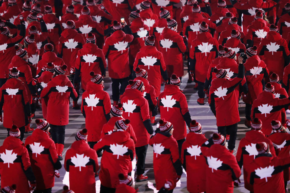 <p>Members of team Canada during the Opening Ceremony of the PyeongChang 2018 Winter Olympic Games at PyeongChang Olympic Stadium on February 9, 2018 in Pyeongchang-gun, South Korea. (Photo by Jamie Squire/Getty Images) </p>